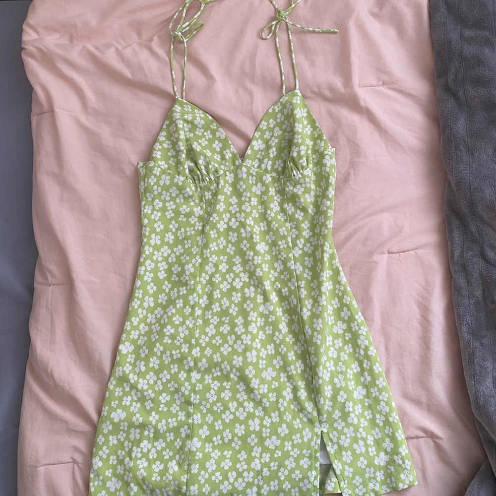 Green floral spaghetti strap dress